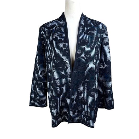 Misook Black & Blue Textured Rib Knit Animal Print Ottoman Cardigan Jacket - Picture 3 of 13